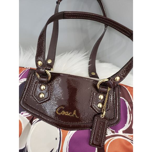 GORGEOUS COACH Ashley Logo Scarf Print Sateen Purple Brown Tote Bag Purse F20113 - Picture 5 of 13